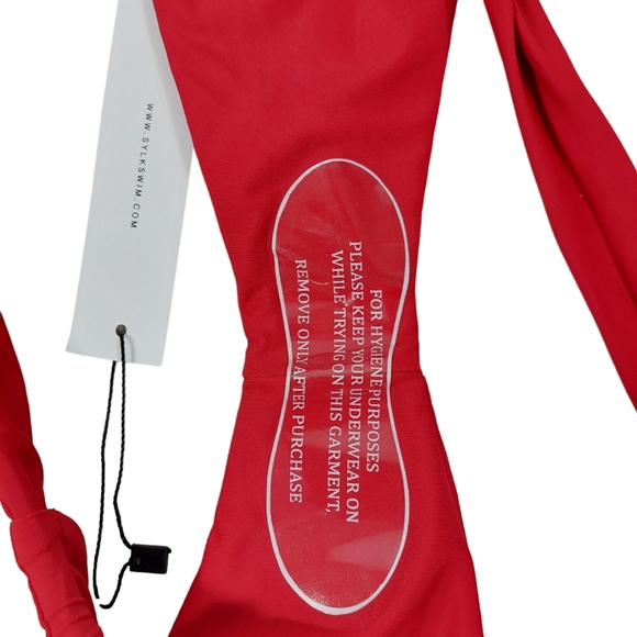 SYLK Swim Red Rya String Side Bikini Bottom - Picture 10 of 14